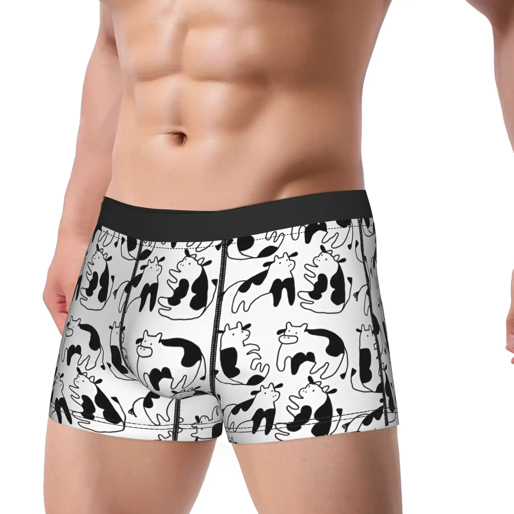 Simple Line Drawing Cartoon Cow Underwear  Males Panties Print Comfortable Boxershorts Trenky Shorts Briefs Big Size 2XL