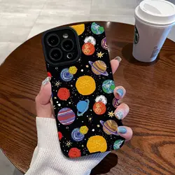 For iPhone 16 Pro Max Colorful Planet Silicone Phone Case For iPhone 15 14 17 Pro Max Plus Air 11 12 13 Mini Leather Shockproof