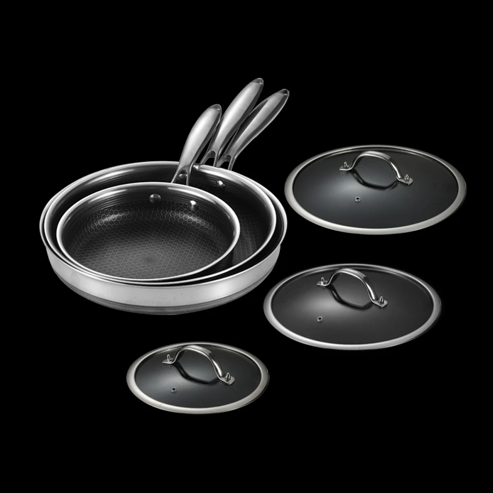 6 Pc Stainless Steel Cookware Set Pot Pan Set with Glass Lids Stay Cool Handle Works on Induction Ceramic and Gas Cooktops