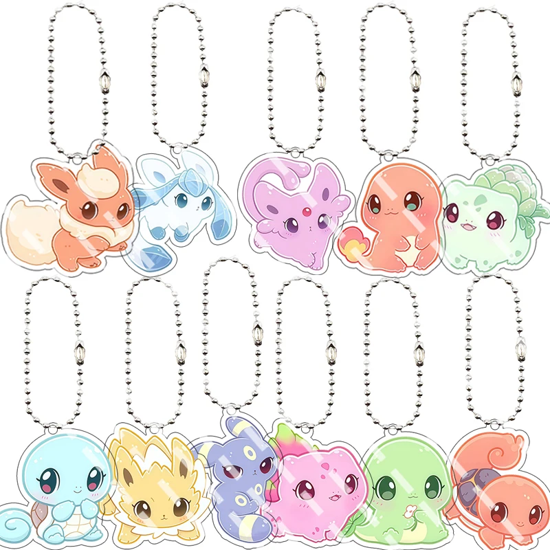 

Anime Q Version Squirtle Charmander Bulbasaur Ivysaur Flareon Espeon Cartoon Acrylic Keychain Charm Ornaments Pendant Gifts Toys