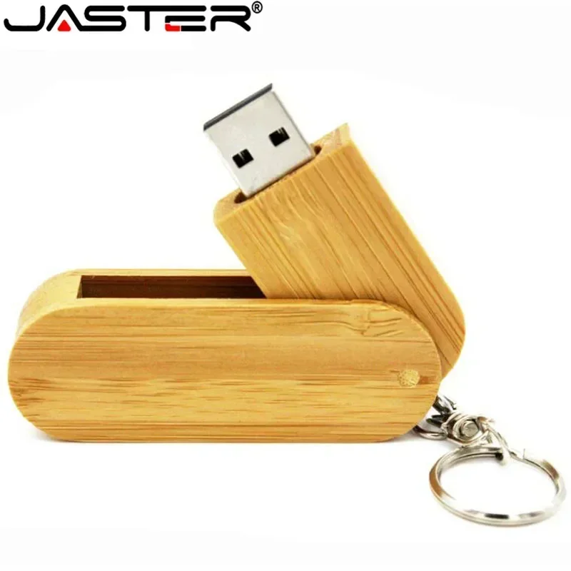 JASTER-unidad Flash USB giratoria de madera, Pendrive de 128GB con logotipo personalizado gratuito, 64GB, 32GB, con llavero, regalo de negocios