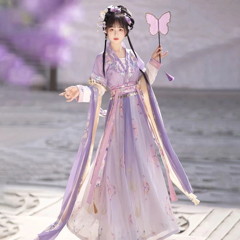 

Chinese Hanfu Dress Women Ancient Traditional Hanfu Sets Carnival Fairy Cosplay Costume Purple Blue Green Hanfu Dance Dress