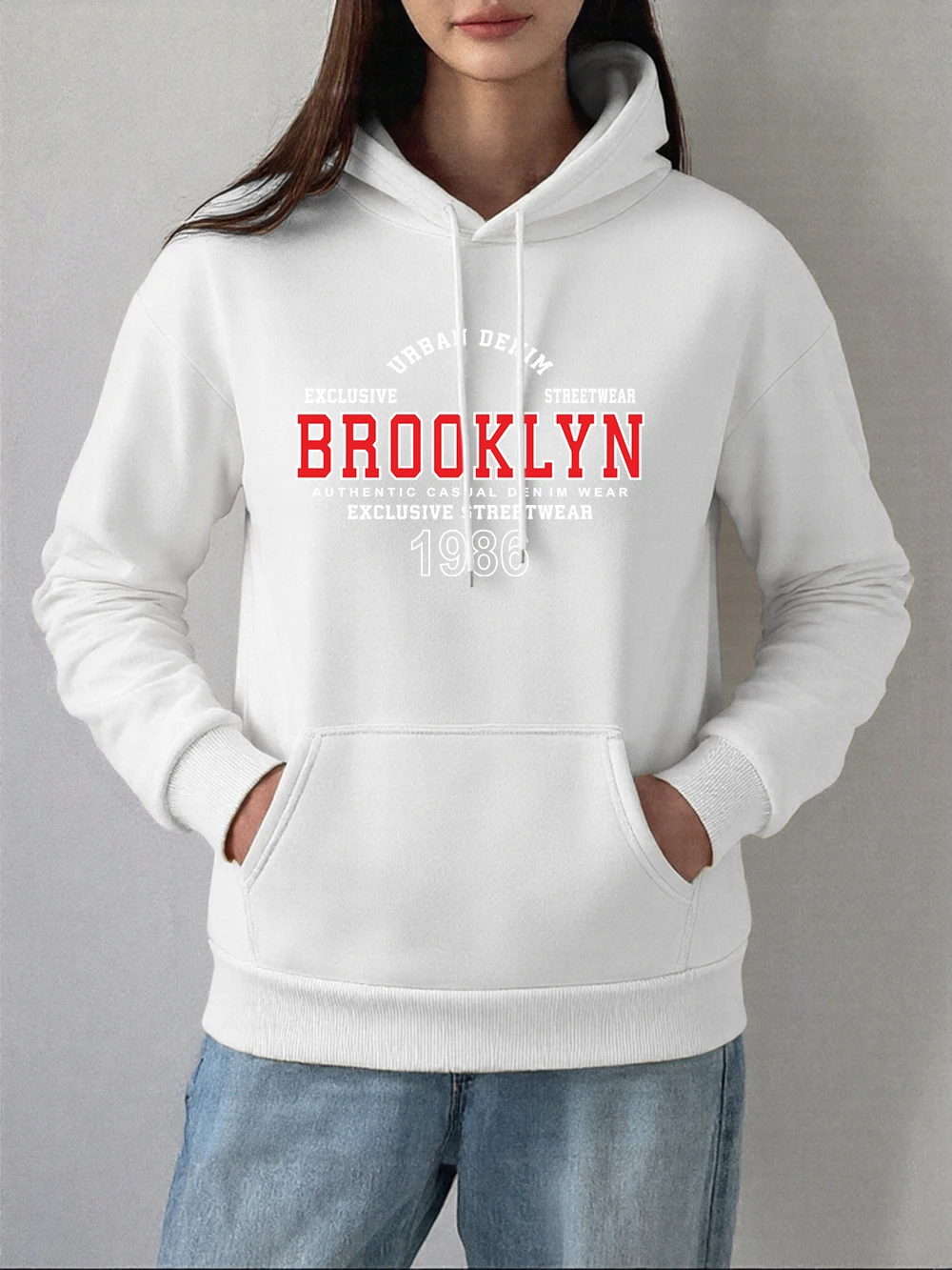 Brooklyn Letter Prints Hoodies Women Comfortable Loose Sweatshirts Winter Fleece Warm Pullovers Basics Pocket Womans Clothes