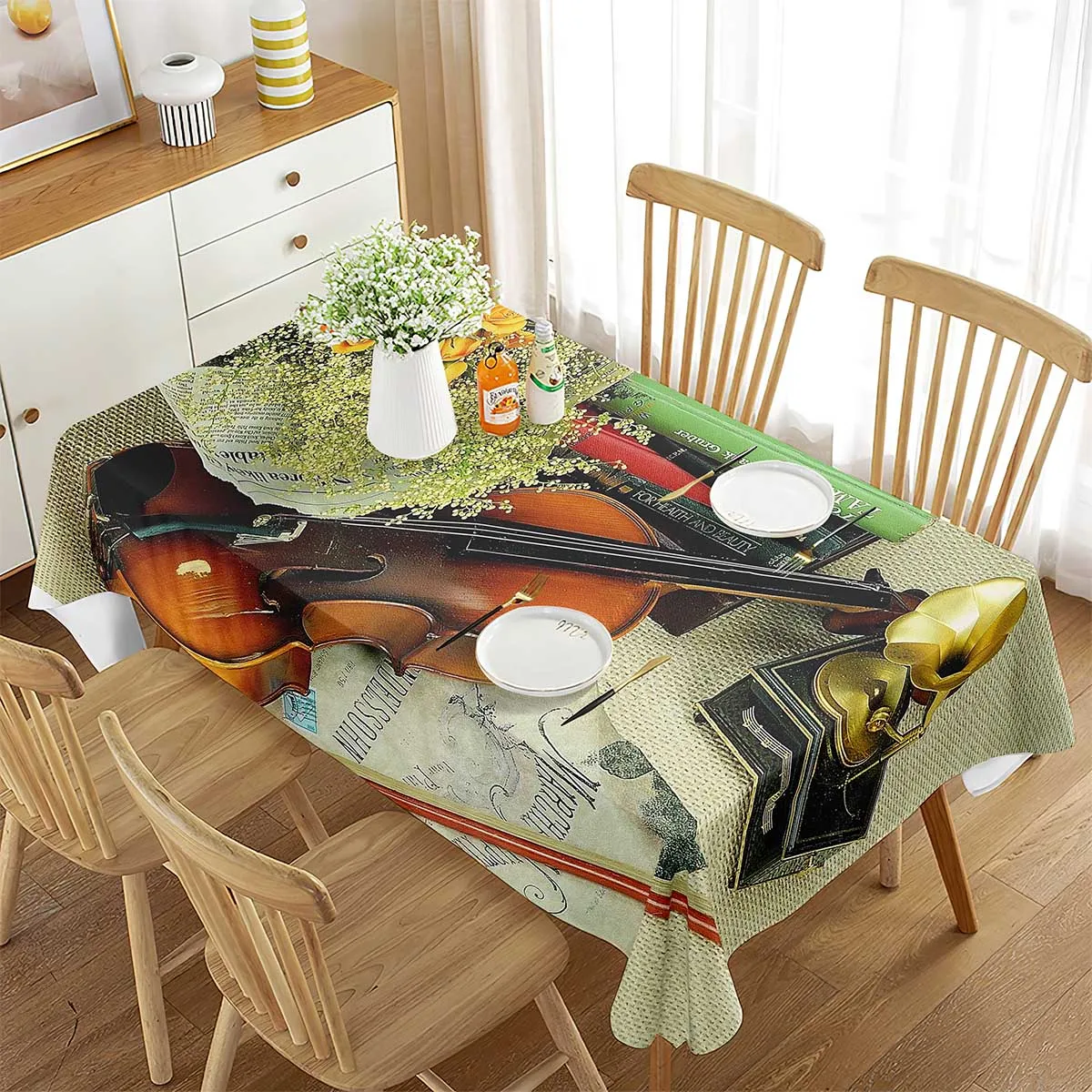 Decoración del hogar Música Violín Mantel de poliéster, Piano Escritorio moderno Sofá Mantel Cubierta para cocina Decoración del banquete de boda