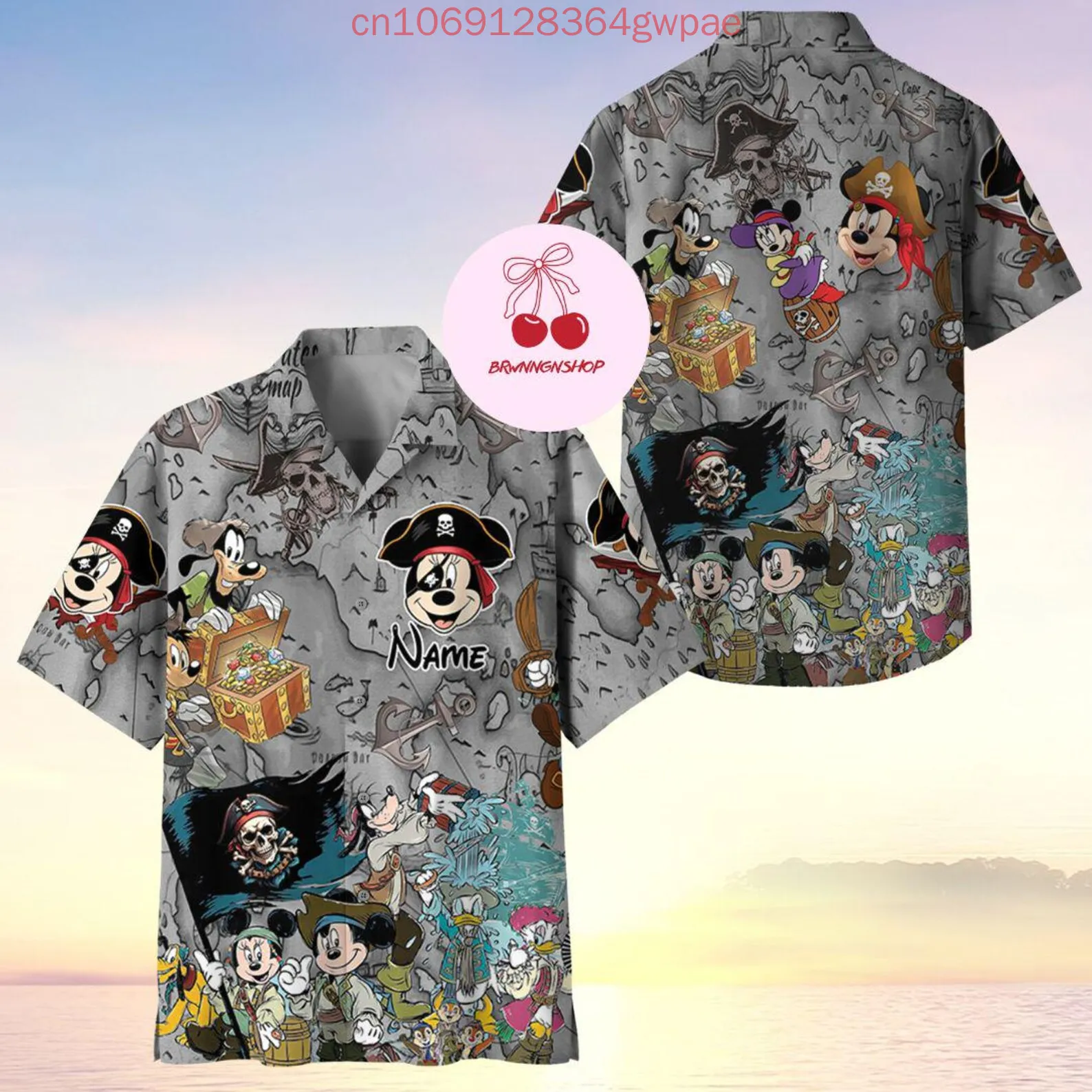 Custom Name Disney Mickey Cruise Hawaiian Shirt Men Short Sleeve Shirt Pirates Of The Caribbean Casual Kids Beach Shirt Tops