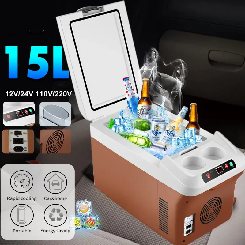 15L Mini Car Fridge Refrigerator Freezer 220V12V 24V Portable Compressor Cooler Box for Camping Picnic Boating Caravan Bar