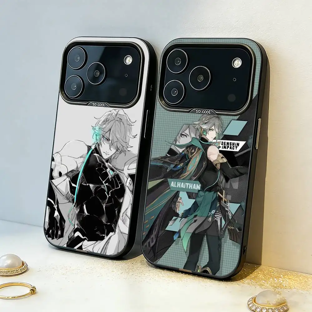 

Genshin Alhaitham Phone Case For iPhone17 16 15 14 13 12 Pro Max Grey Black Matte Laser Metallic Aurora Funda