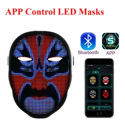 Halloween Face Transforming LED Mask with App Controlled DIY Photoes Mask for Party Bar Halloween Music Events Display Supplies