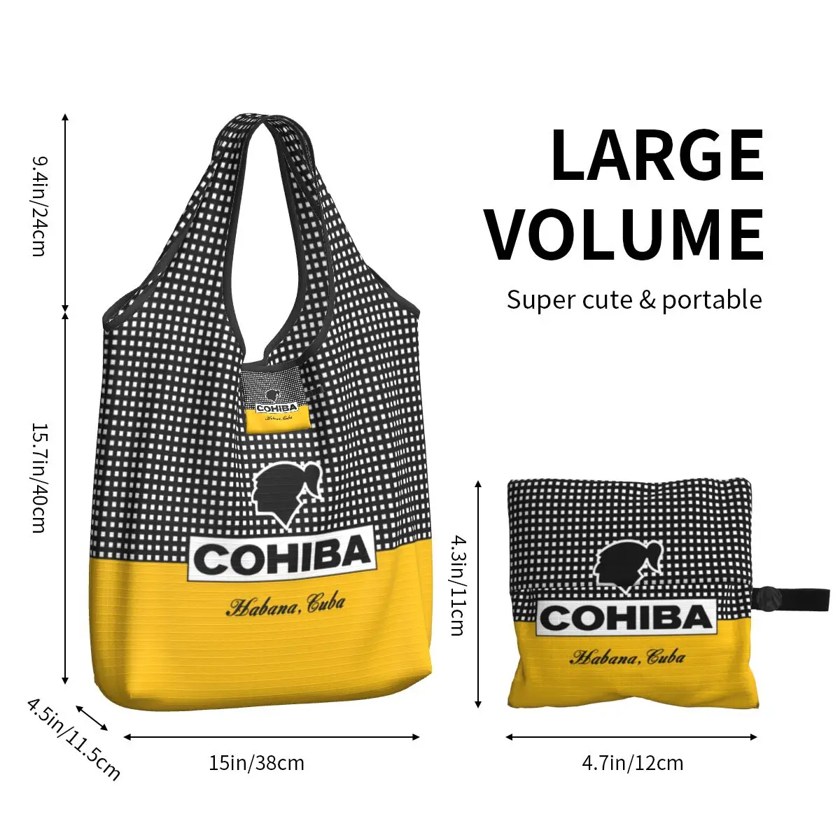 Kawaii Print Cuban Cohibas Shopping Tote Bag Portable Shopper Shoulder Handbag