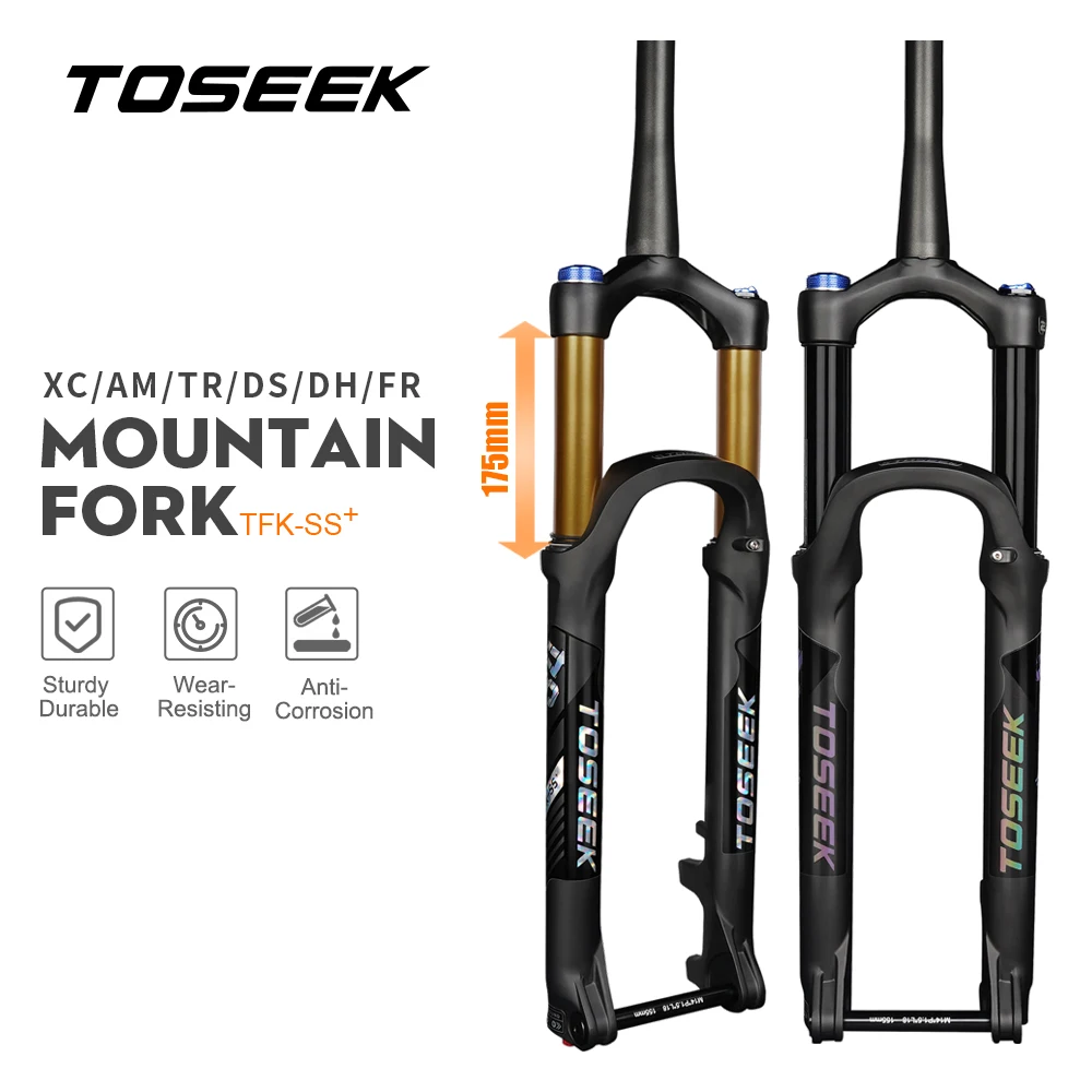 

TOSEEK TFK-SS Magnesium Alloy MTB Bicycle Vertebra Fork 27.5/29er Inch Mountain Bike 34mm Inner Tube RL175mm Air Suspension Fork