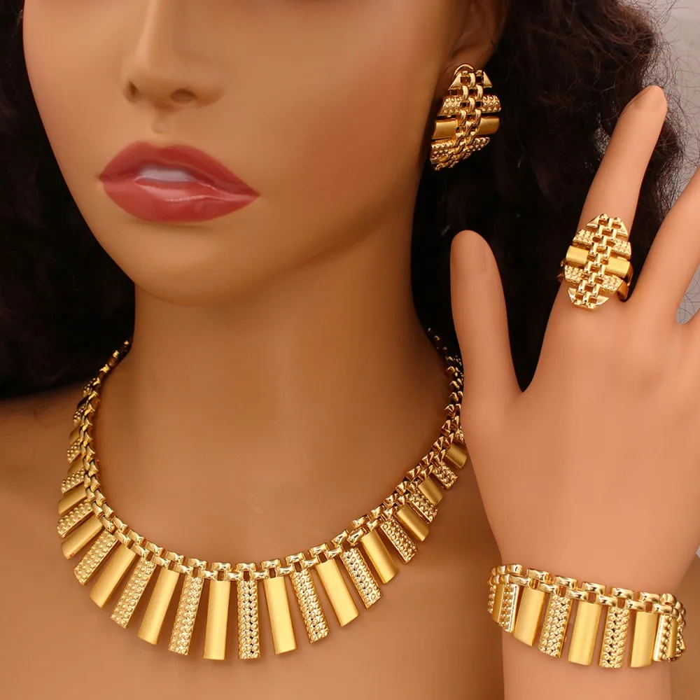 YTJX 2025 New Design Jewelry Set African Dubai Nigeria Wedding Gifts 18K Gold Color Necklace Bracelet Earring Sets For Women