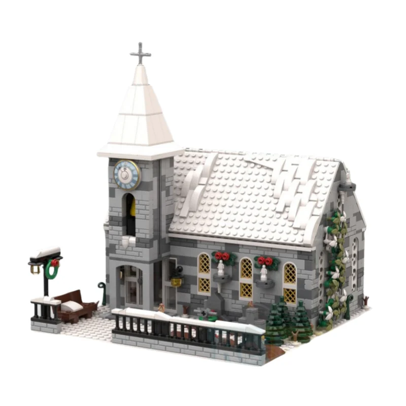 

MOC Christmas Winter Village church building model small particle matching toy building blocks decoration 1335pcs set