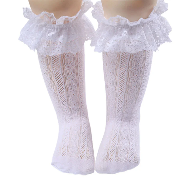 Cathery Kids Baby Girls Knee High Socks Lace Hearts Bow Pattern Elastic Durable Cute Comfortable Fashion Knee High Stockings