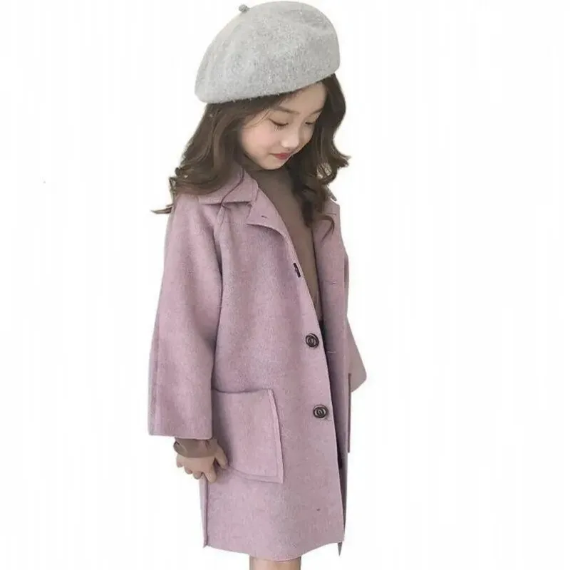 Girls Warm Woolen Coat Winter Girls Thicken Tweed Outerwear Big Kids Long Overcoat Autumn Fashion Loose Fitting Jackets