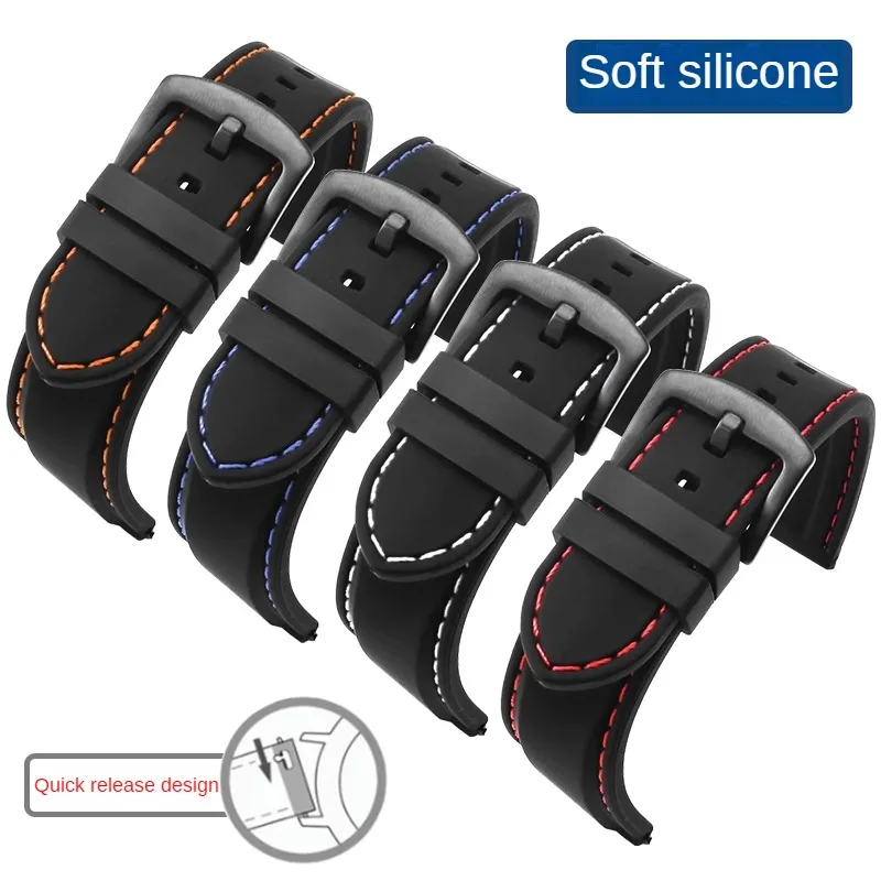 Universal Silicone Watch Strap For Various Brands 18/19/20/21/22/23/24mm Flat Interface Rubber Quick Release Watch strap