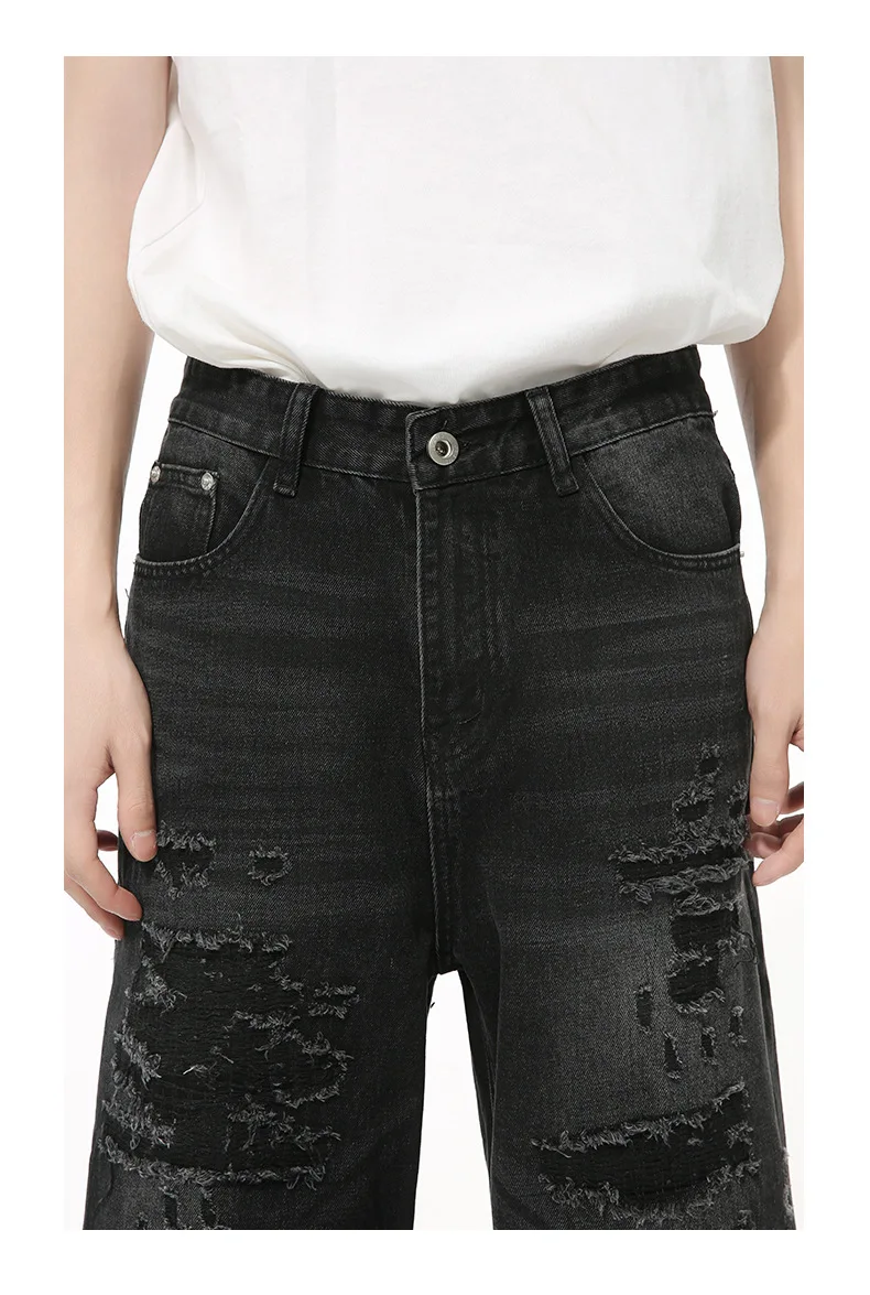 IEFB High Street Men's Denim Pants Hole Worn-out Streetwear Trousers Straight Wide Leg Casual Male Jeans New Autumn 2024 9C8513