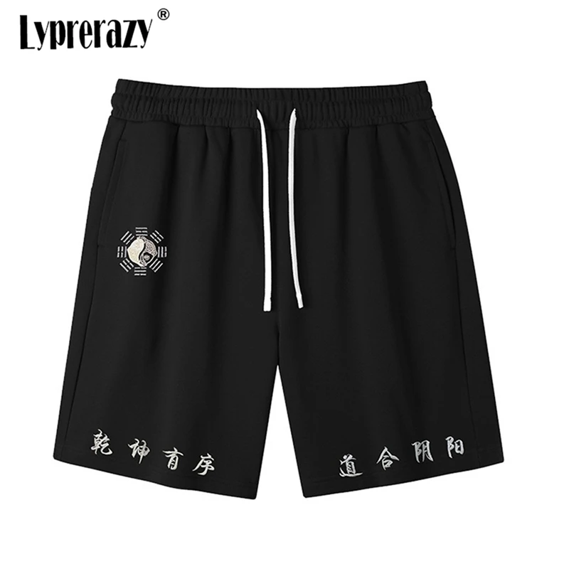 Lyprerazy Chinese Style Taoist Culture Embroidery Men's Shorts Summer Casual Cotton Vintage Shorts
