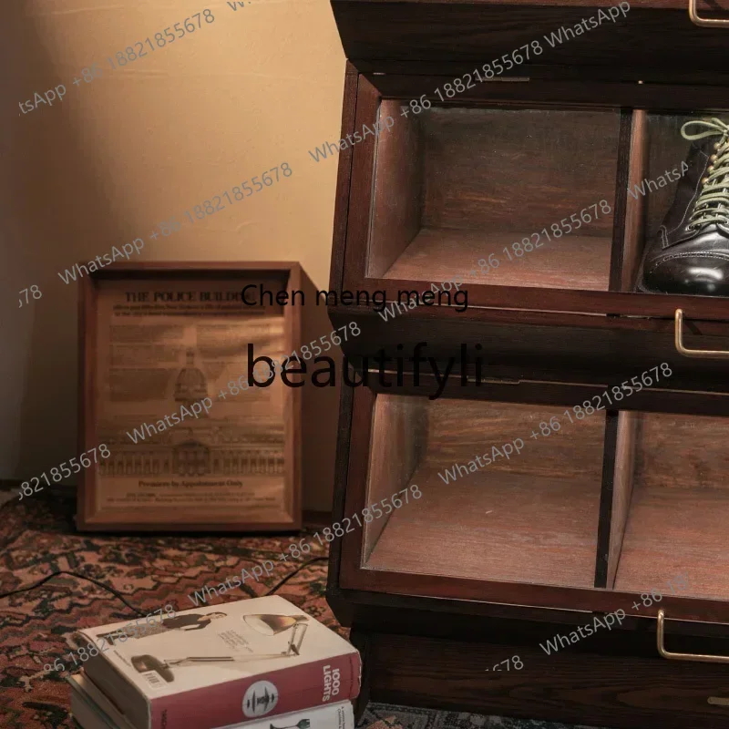 

B7304 Solid wood retro, multi-functional storage cabinet, sundry cabinet, wrought iron locker display