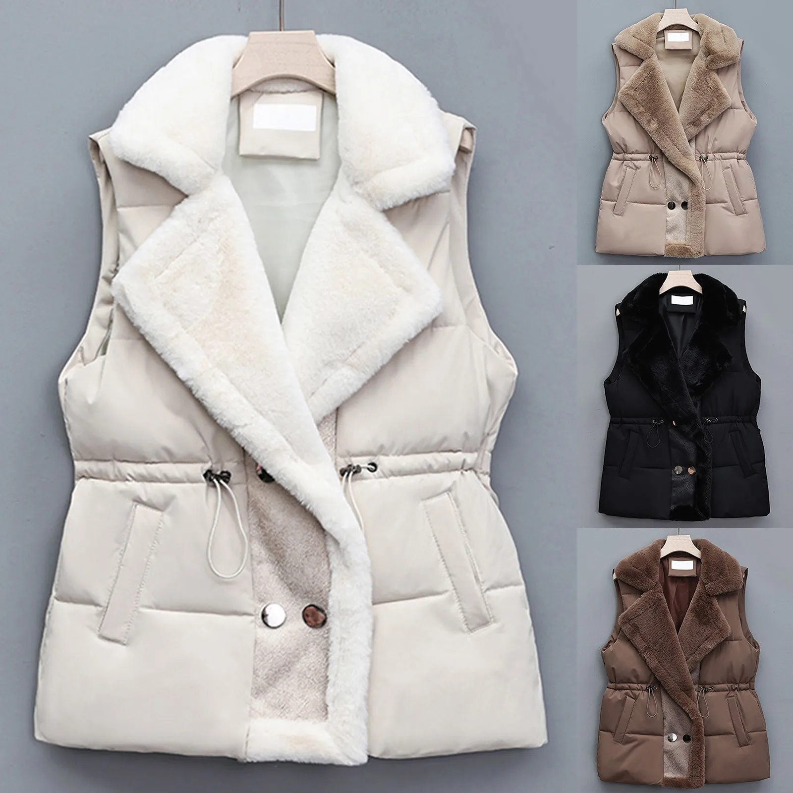 2024 Autumn Winter New Down Cotton-Padded Vest Jacket Women Korean Sleeveless Suit Collar Waist Waistcoat Short Coat Ladies Tops