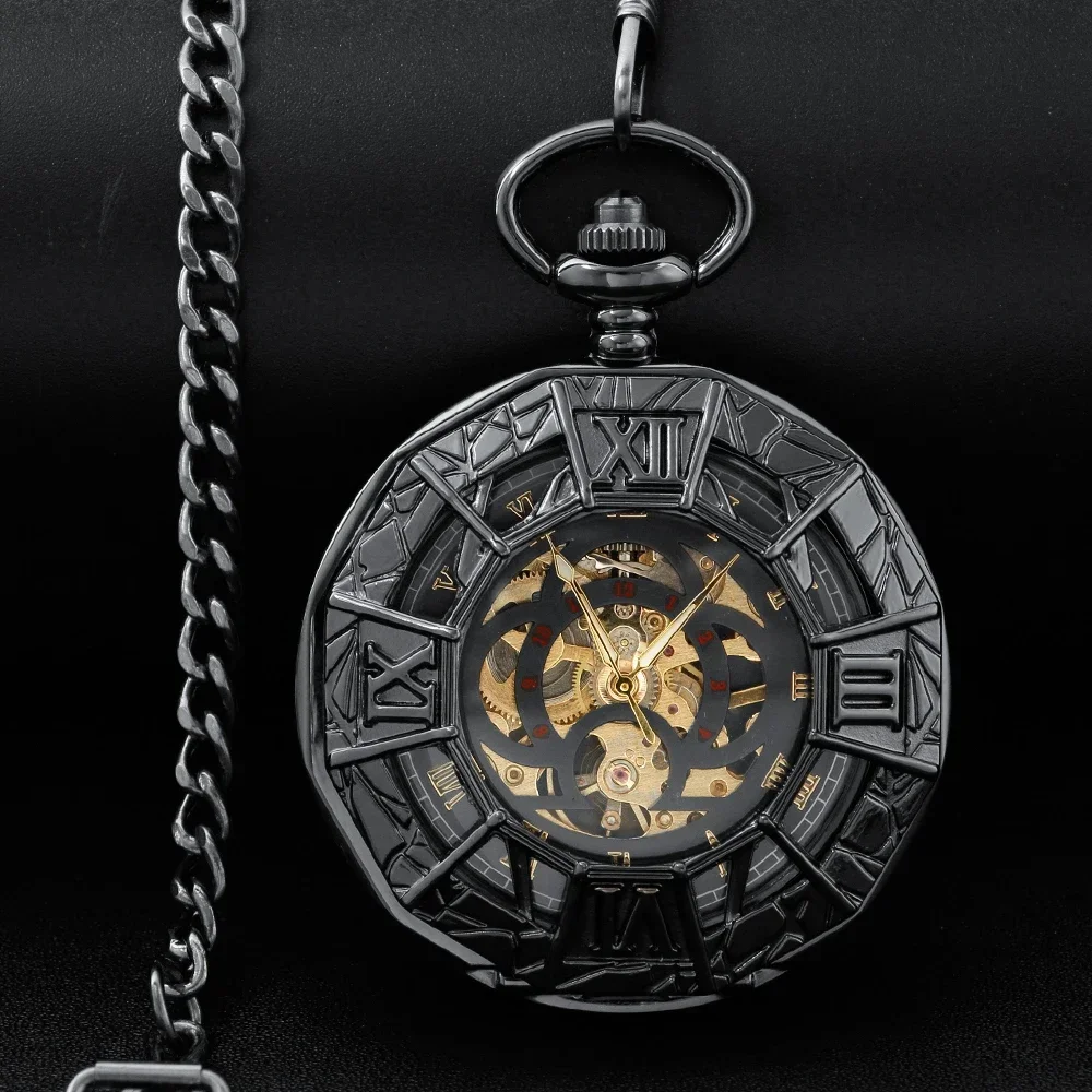 Vintage Roman Numerals Spider Wed Hand-winding Mechanical Pocket Watch Men Women Necklace Skeleton Fob Chain Watch