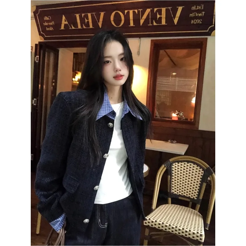 

French Elegant Button Short Coats Women Thin Autumn Clothing Long Sleeve Tops Korean Fashion American Vintage Jackets Chic