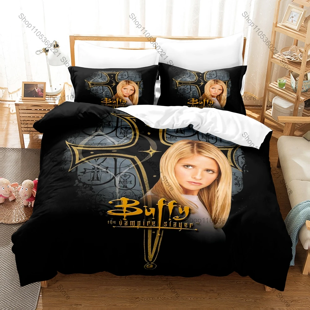 Retro Vampire Series Buffy The Vampire Slayer Character Print Duvet Cover + 2 Pillowcases Soft Microfiber Fan Room Bedding