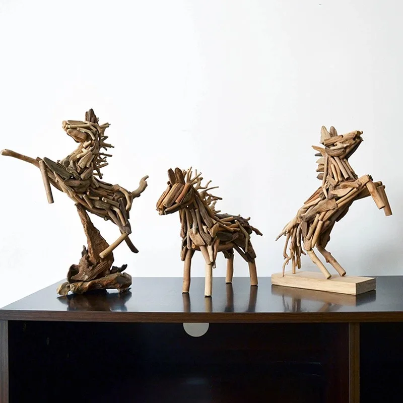 Slow Life Handmade Solid Wood Horse Ornament Living Room TV Cabinet Wine Cabinet Handicrafts Home Decoration Creative Gifts