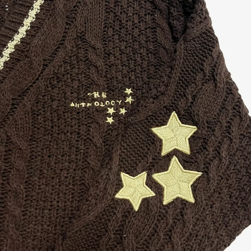 Cardigan in tessuto stile folklore con stelle ricamate Cardigan lavorato a maglia autunno inverno donna caldo morbido maglioni larghi top