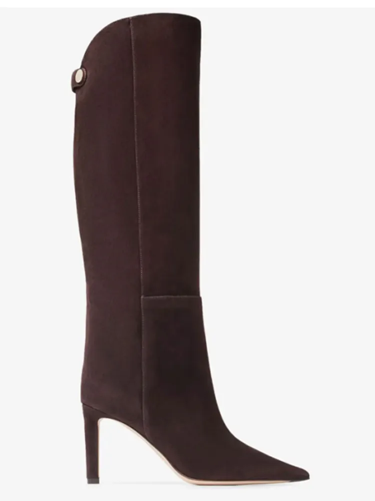 2025Ladies\' New Slim Fit High-heeled Women\'s Boots, Fashionable Pointed High Top Sleeves, Fashionable Large Women\'s Boots