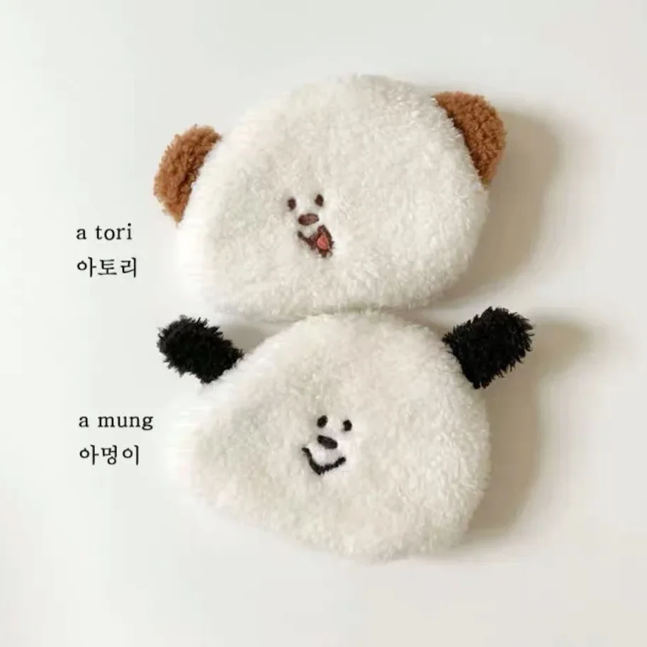 Portamonete Kawai portatile Ins Cute Little Face Puppy peluche portamonete ID Bus carte di credito documento chiavi Storage Money Wallet Case