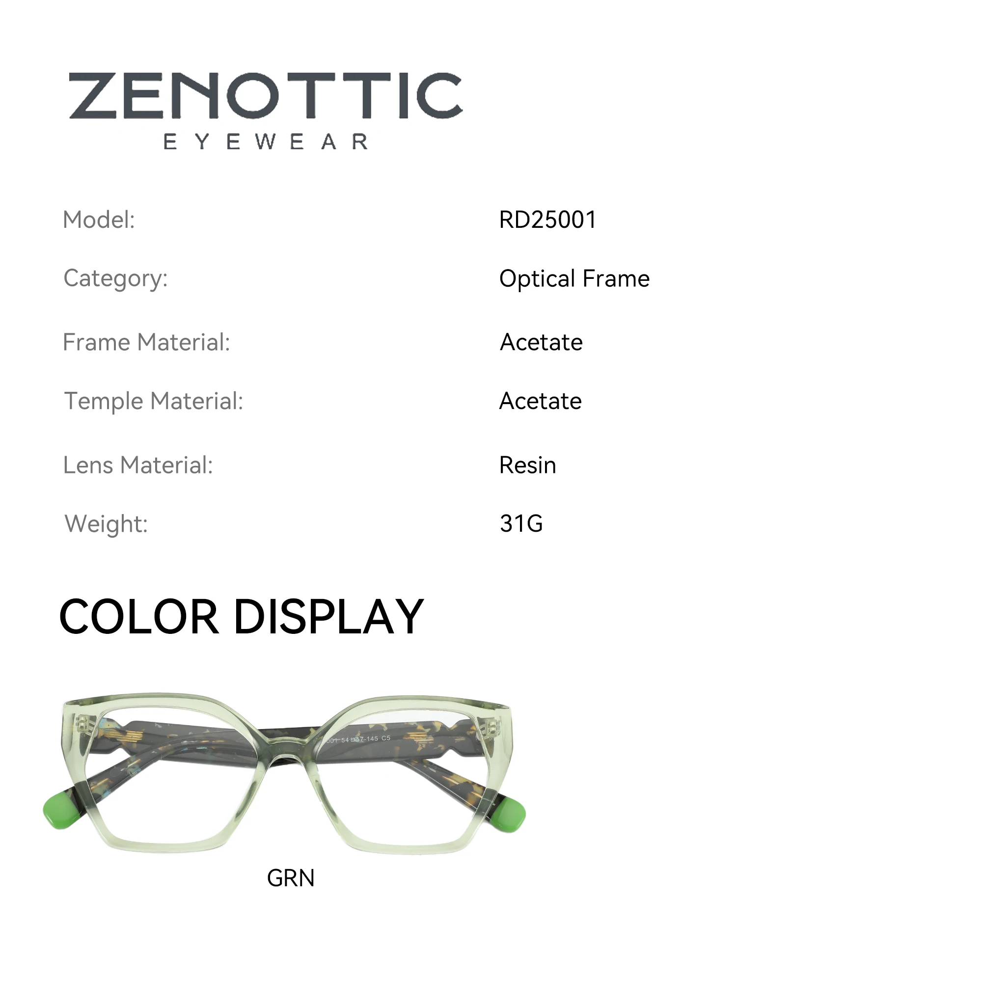 ZENOTTIC New Trend Colourful Acetate Optical Glasses Frame Woman Eyewear Non-Prescription Ladies  Polygon Eyeglasses RD25001