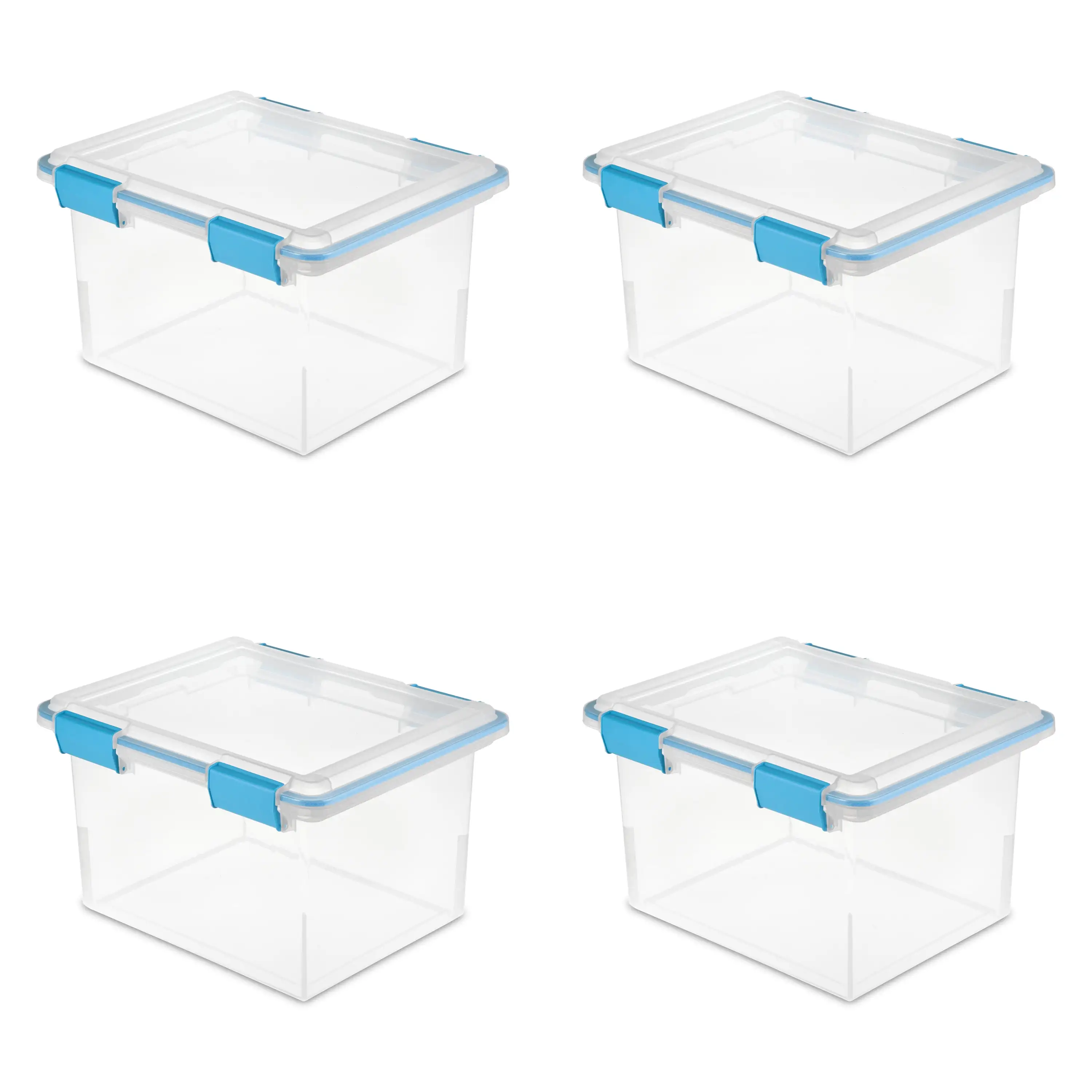 32 Qt Gasket Box Clear Base and Lid Blue Aquarium Set of 4