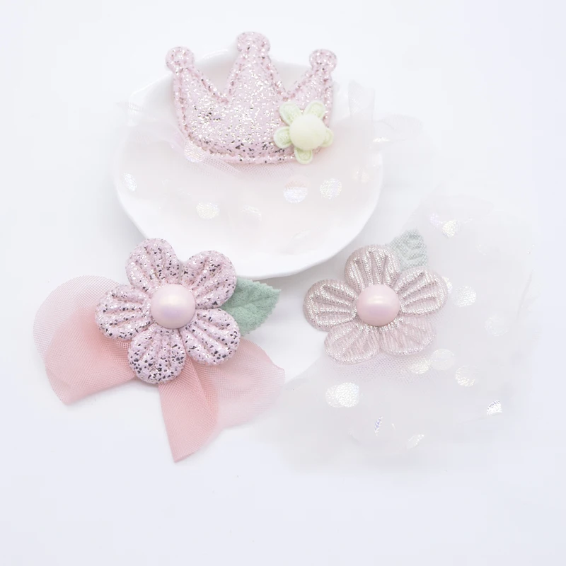 

10Pcs Mesh Flower Crown Applique for DIY Headwear Hair Clips Decor Clothes Hat Sewing Supplies Accessories Patches