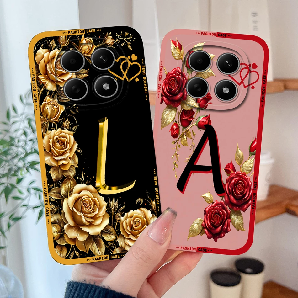 Coque de téléphone Redmi Note 15 Pro Plus 15R, motif fleurs, lettres, silicone liquide doux et lisse, anti-chute pour Redmi Note 15