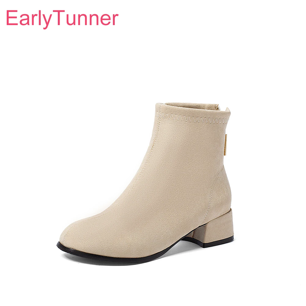 2026 Autumn Elegant Women Ankle Booties 4cm Med Chunky Heel Lady Casual Shoes Large Small Plus Size 10 32 46 48 Oversized