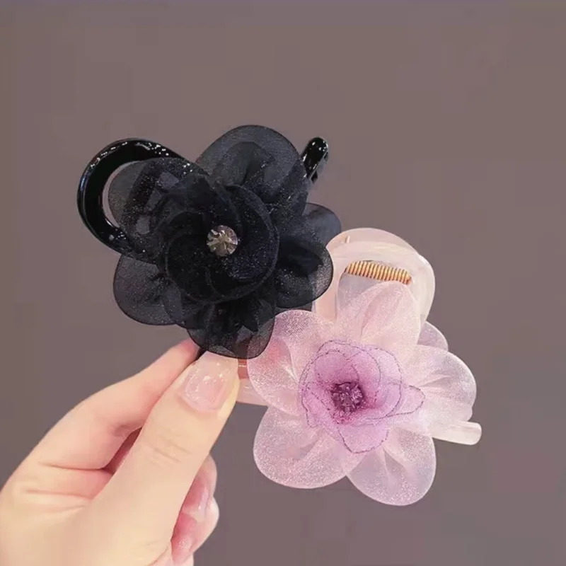 2024 Neuankömmling Frauen Haar klaue mit High-End-Mesh Blumen Haars pange halbe Pferdes chwanz Hai Clip Sonnenblumen Detail Haar Kralle