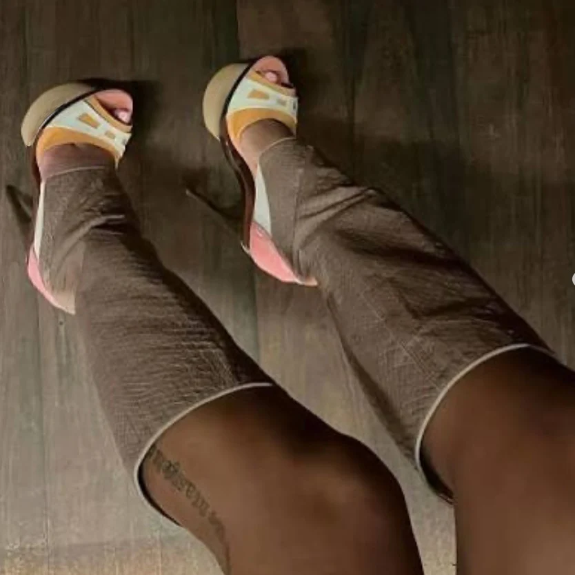 Picture 4: Multicolor Platform Knee High Boot Women Sexy Open Toe Stiletto Heel Slip On Summer New High Heel Sandals Trendy Long Boot