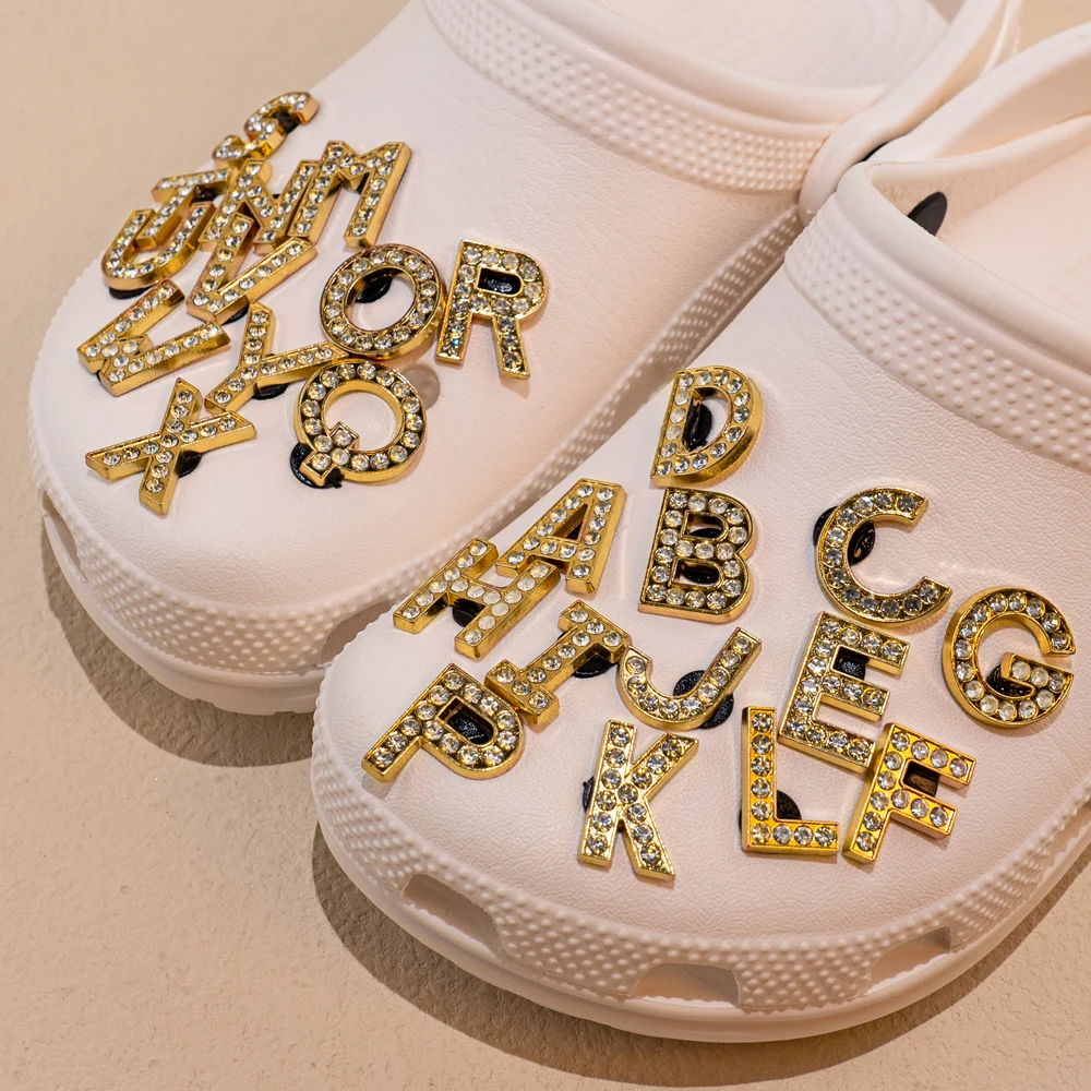 1 Stück Buchstaben Luxus Schuh Charms Alphabet Schuh Dekorationen Pins für Sandalen Frauen Mädchen Geschenke Bling Zubehör – Detail 13