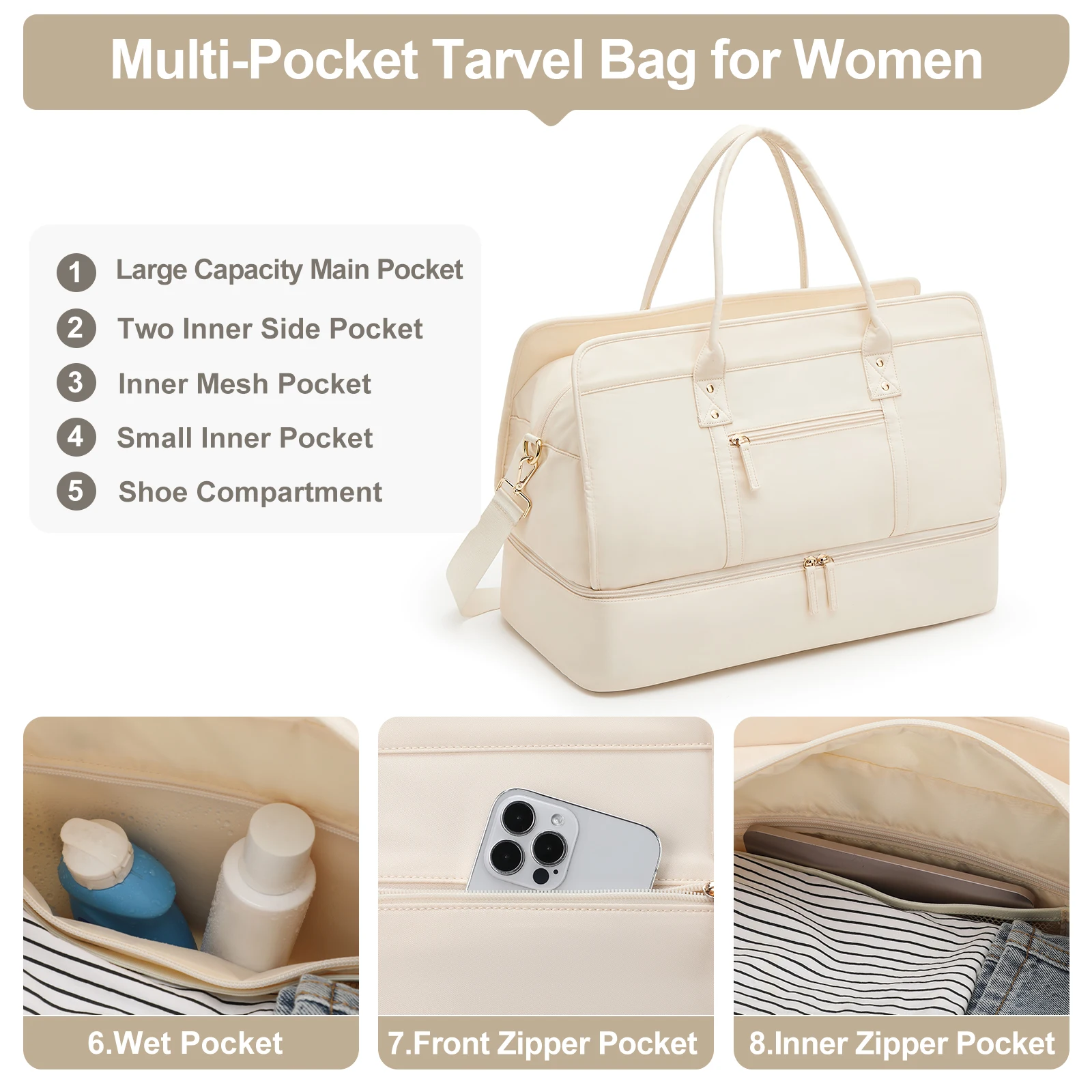 Luggage Travel Bags with a Clothes Bag and Toiletry Bag Large Capacity Daily Commuter Shoulder Bag Woman Tote Bags Handbag Woman