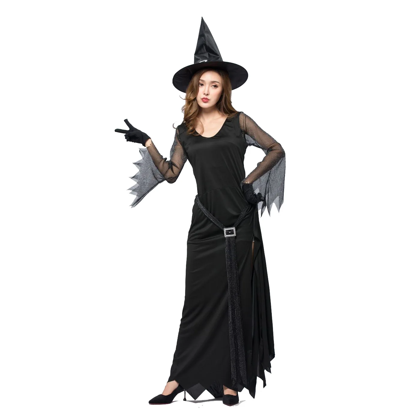 

New Halloween Black High Split Sexy Witch Dress Evil Witch Costume Stage Costume
