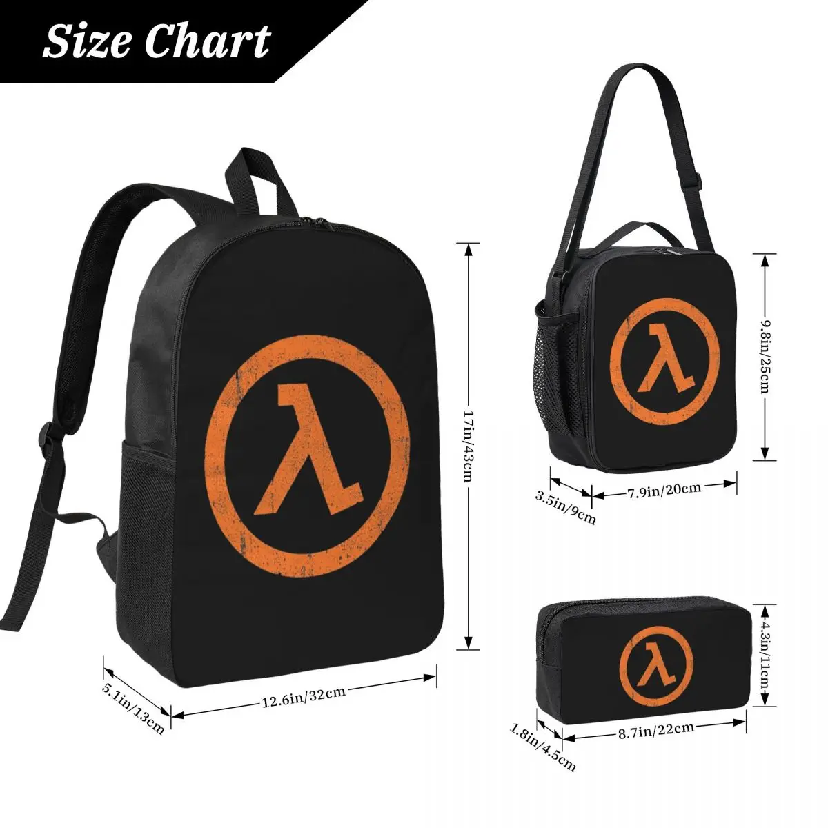 Half Life Lambda Symbol Backpack Student Boys Girls BookBag School Bag Laptop Shoulder Bags 3ps Insulated Lunch Bag Pencil Case