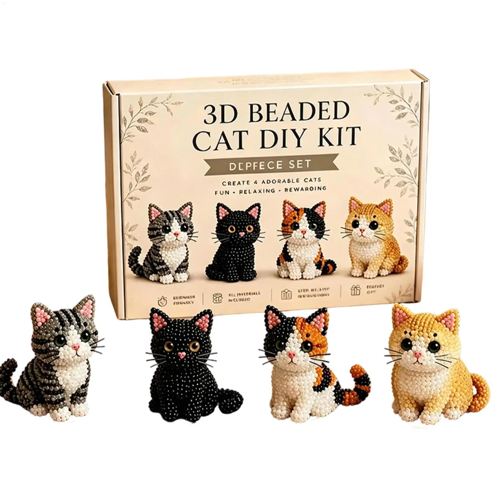 DIY Animal Beading Kit Cute Beginner-Friendly 3D Cat Funny Animal Beadwork Kit for Desk Decorations Bookshelf Decor Party Favors