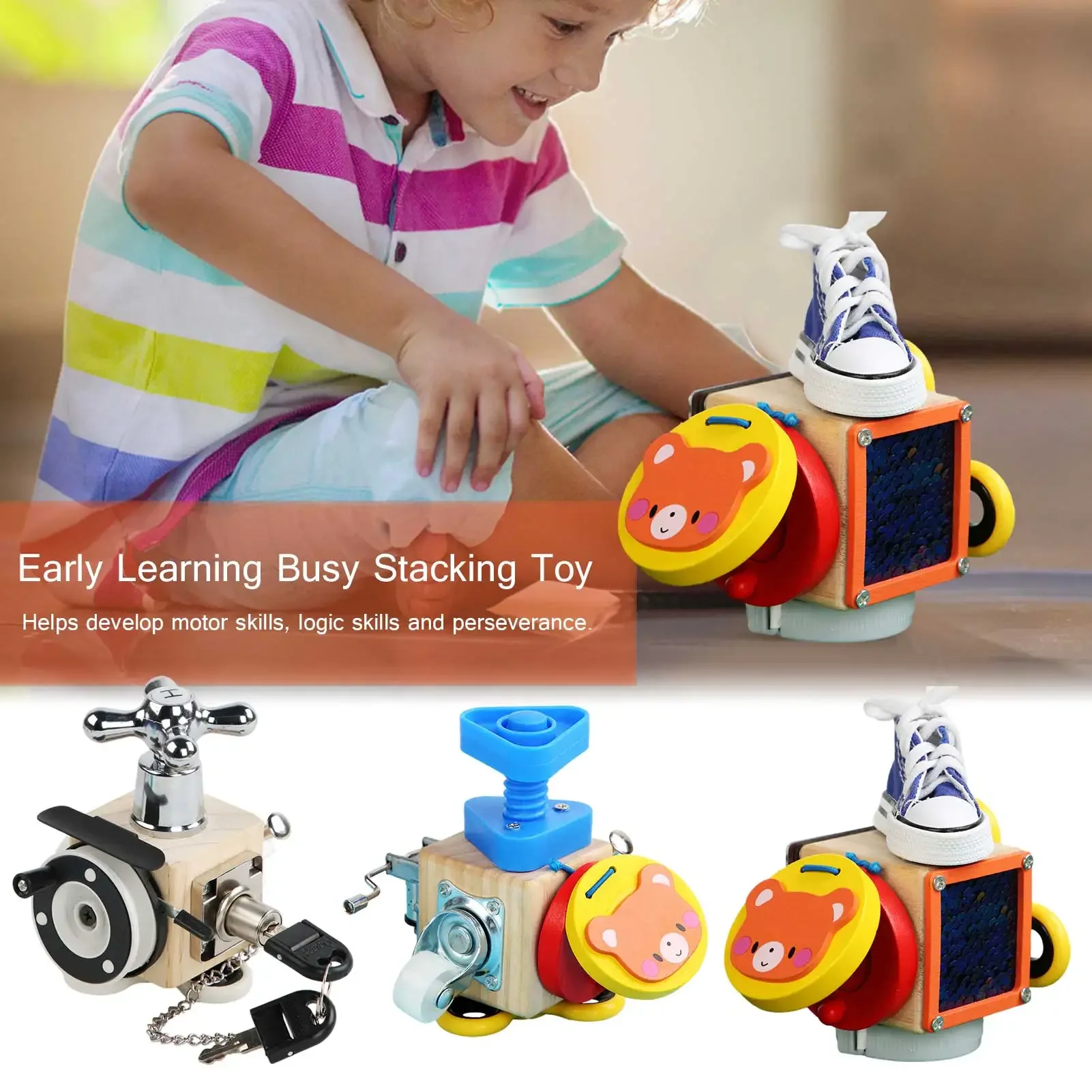 Hot Children's Busy Board Block Montessori Learning 1-2-3 Year Old Baby Early Education Educational Unlock Toys Free Shipping