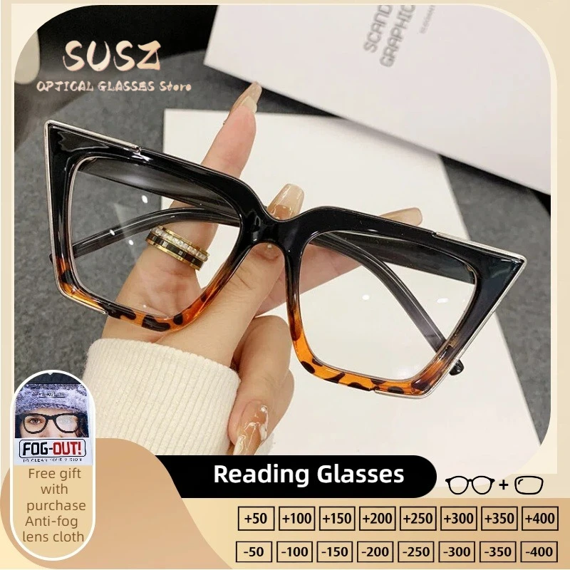 

SUSZ Reading Glasses PremiumRectangle Light BlockingWomen's Fashion Myopia Glasses Prescription Progressive Eyeglasses