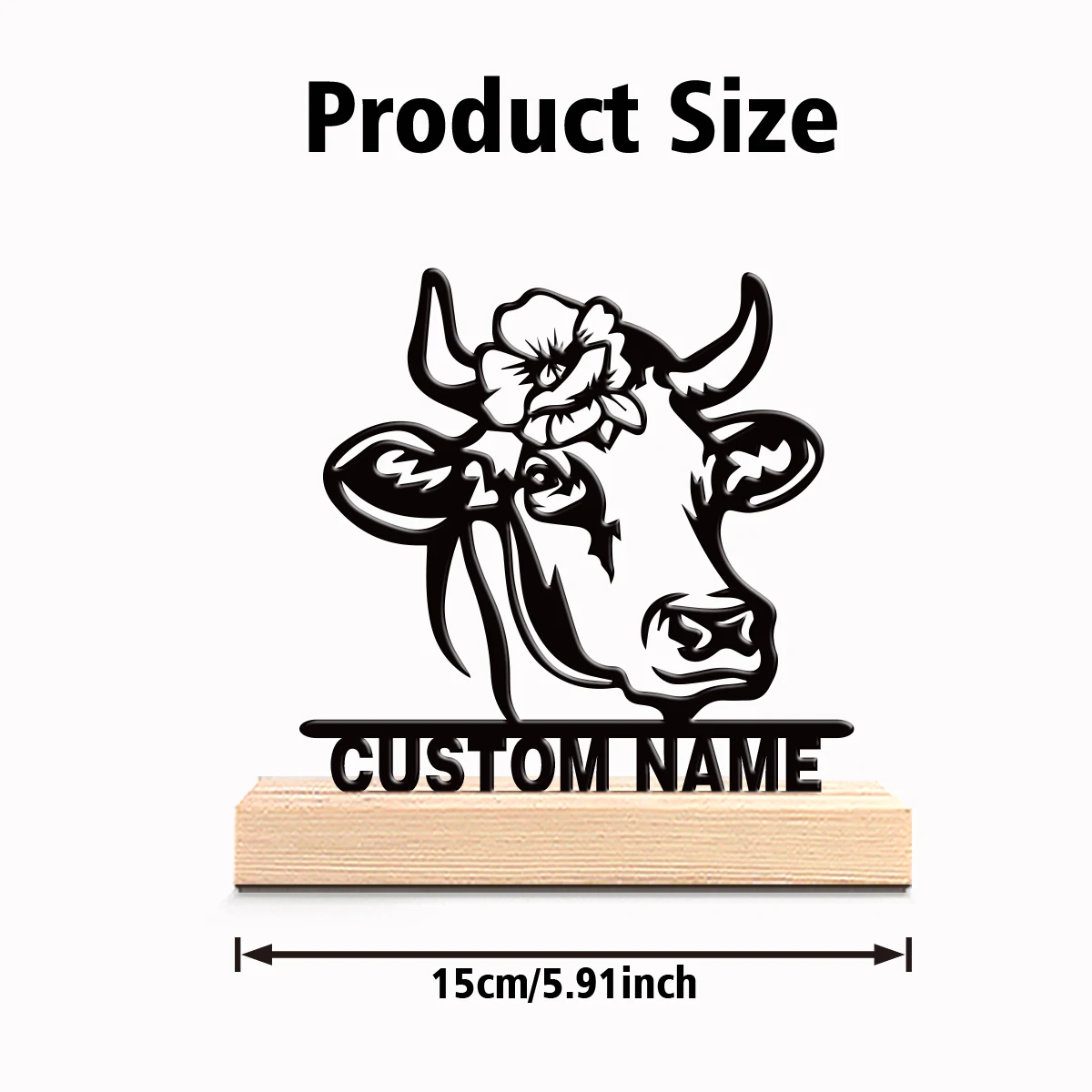 1pc Abstract OX Customized Name Metal Statue Iron Ornament Iron Sculpture With Wood Base Art Figurine With Wood Base Home Table