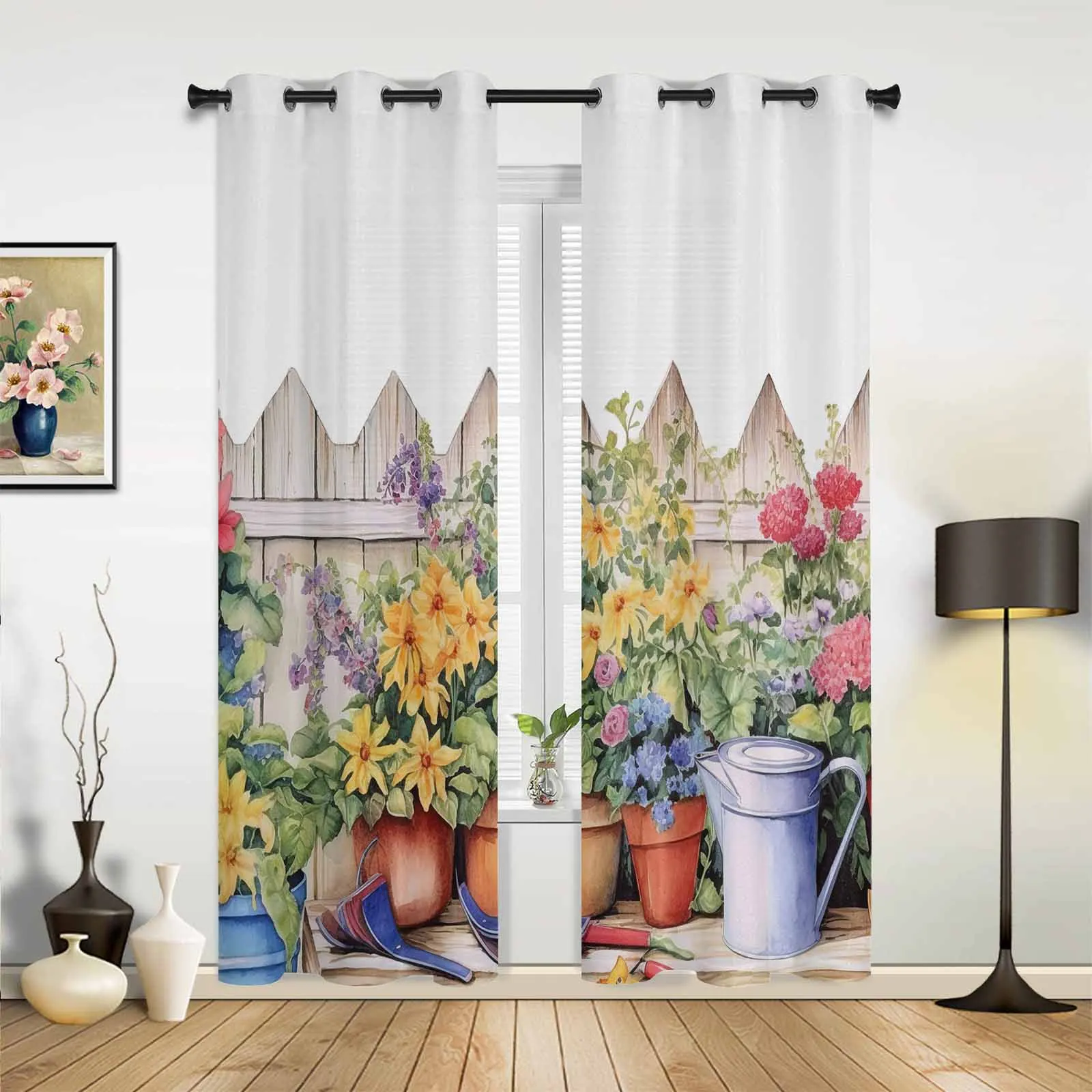 Watercolor Country Garden Plant Flower Window Curtains for Living Room Luxury Bedroom Curtain Kitchen Blinds Drapes Curtains