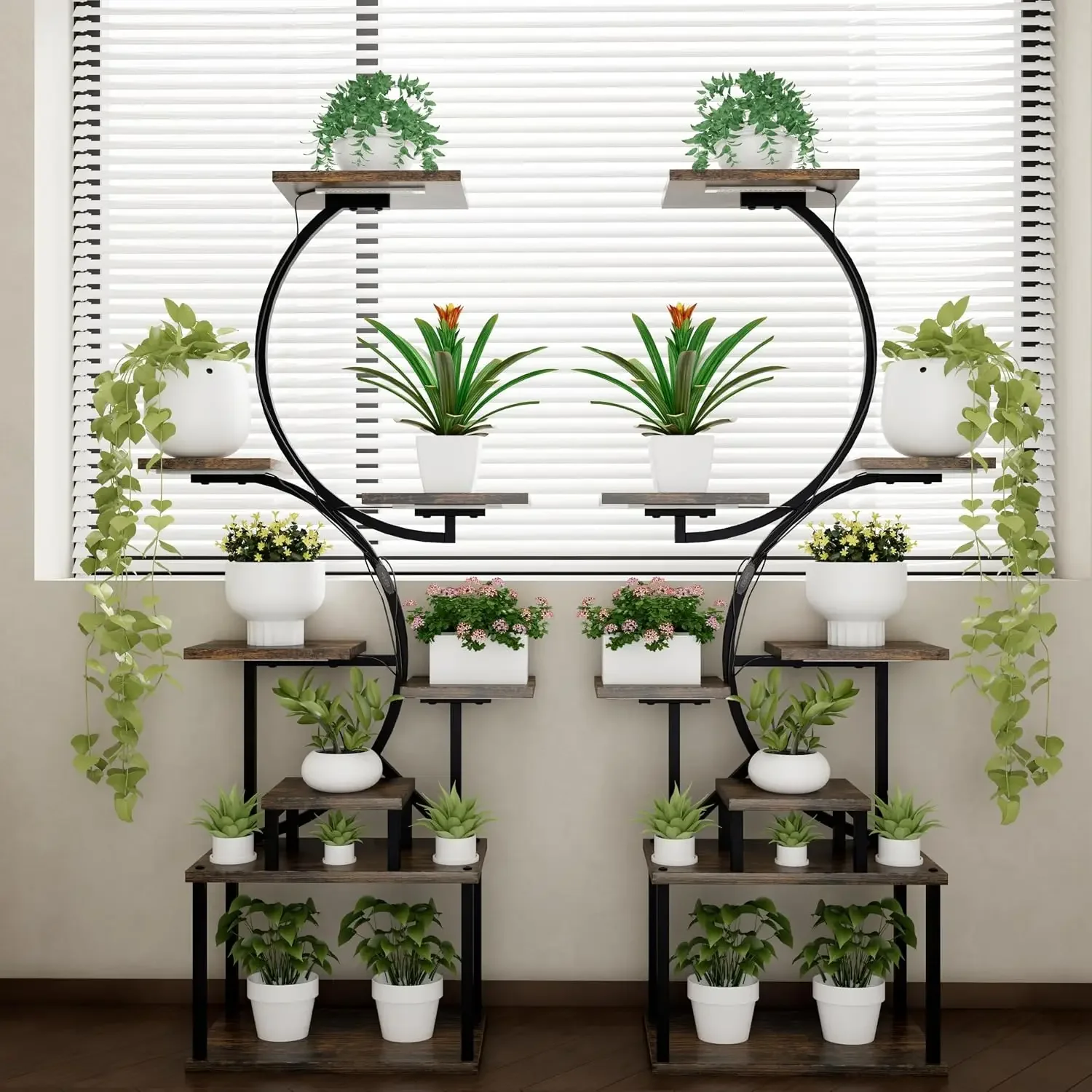 8-Tiered Indoor Plant Stand with 5 Full-Spectrum Grow Lights,10-Level Stepless Dimming,Thickened Metal Steel Frame (0.8mm),Open