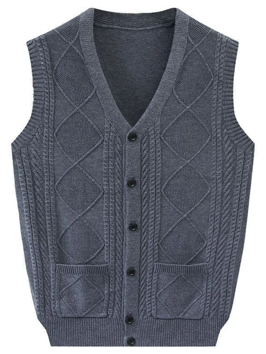 

Red Knitted Vest Men's Loose Fit Autumn Winter New Sle Dad Sweater Faionable Urban V-Ne Thiened Fce ly Friendly