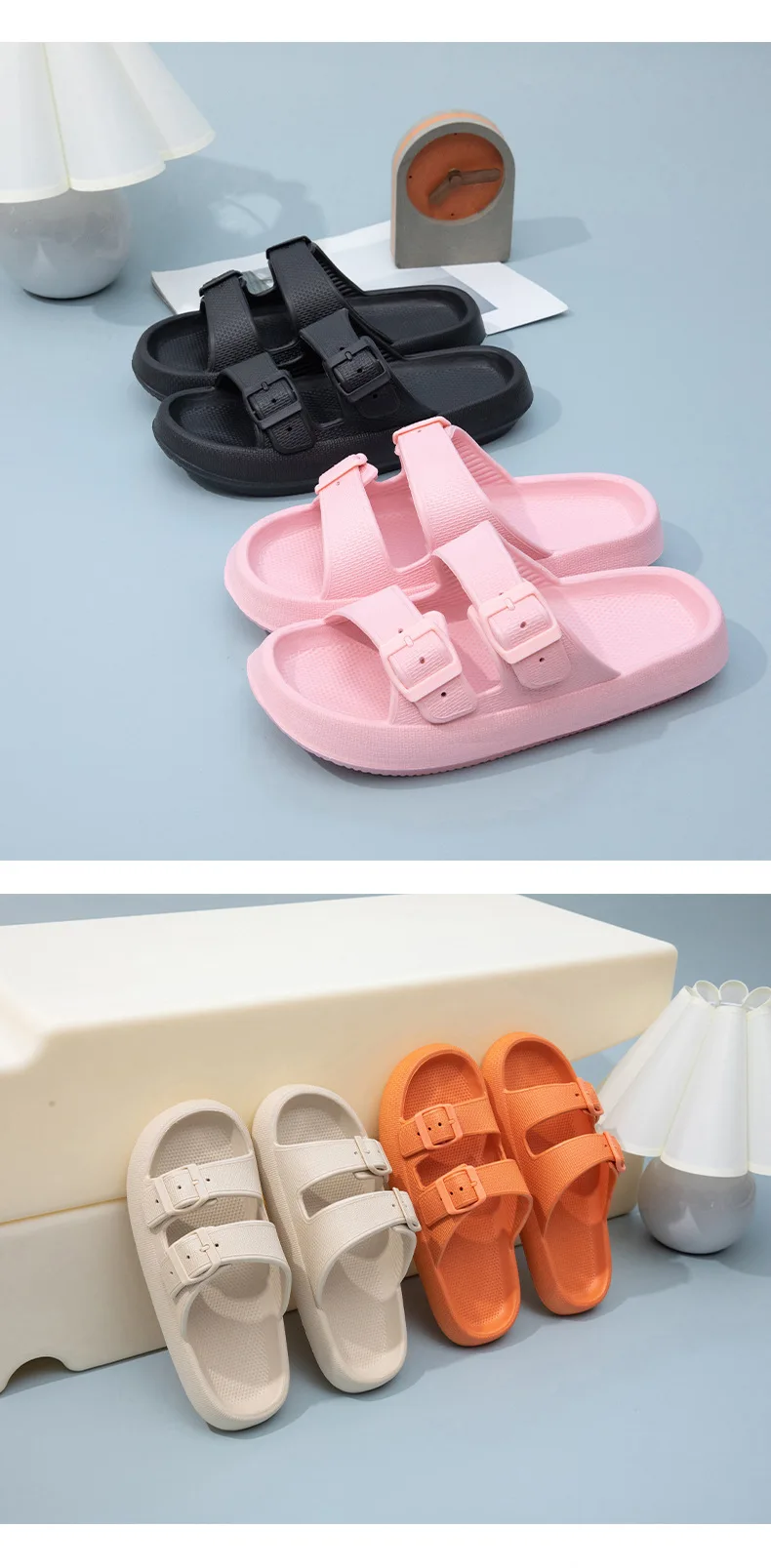 Summer Couple Flip Flops Outdoor Thick Sole Slippers for Women Men Home Sandals with Double Strap