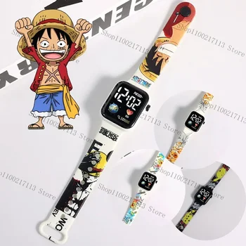 NUOVO Rufy Dragon Ball Goku Pikachu Pulsante cinturino con stampa di cartoni animati LED quadrato Orologio elettronico impermeabile per ragazzi e ragazze regali di compleanno